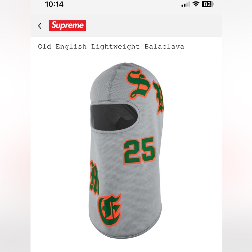 Supreme Gray Balaclava with Green and Orange Accents